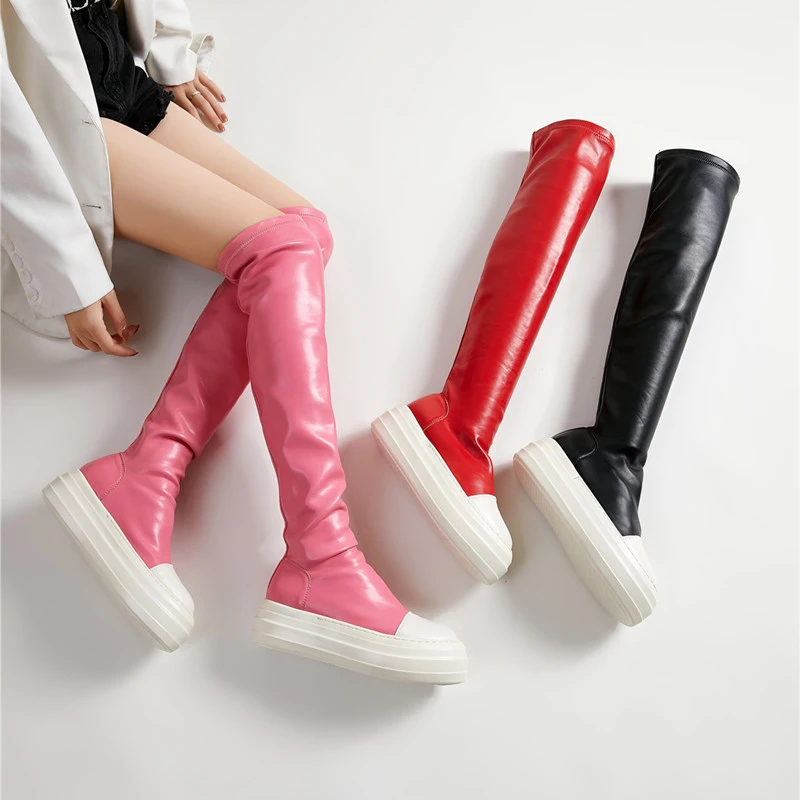 OR designer plus size solid color winter slip on over the knee platform extra elastic boots
