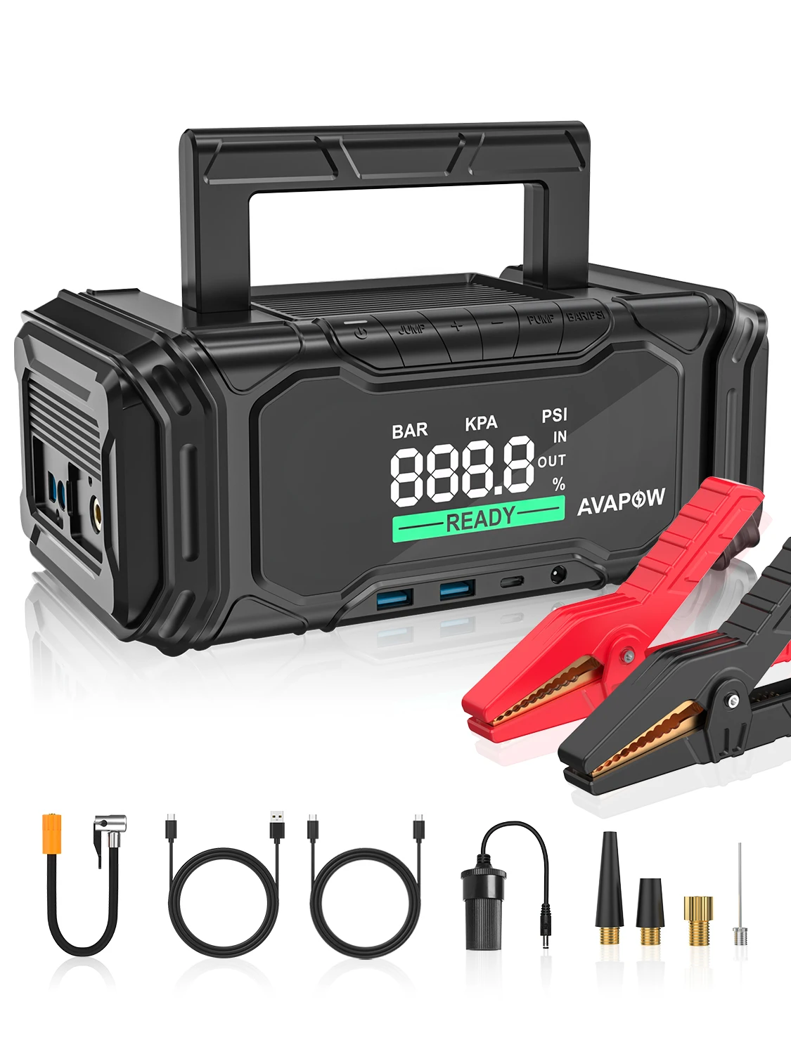 4 in 1 jump starter with car inflator air compressor car battery jump starter Avapow  AP6 16000 mAh