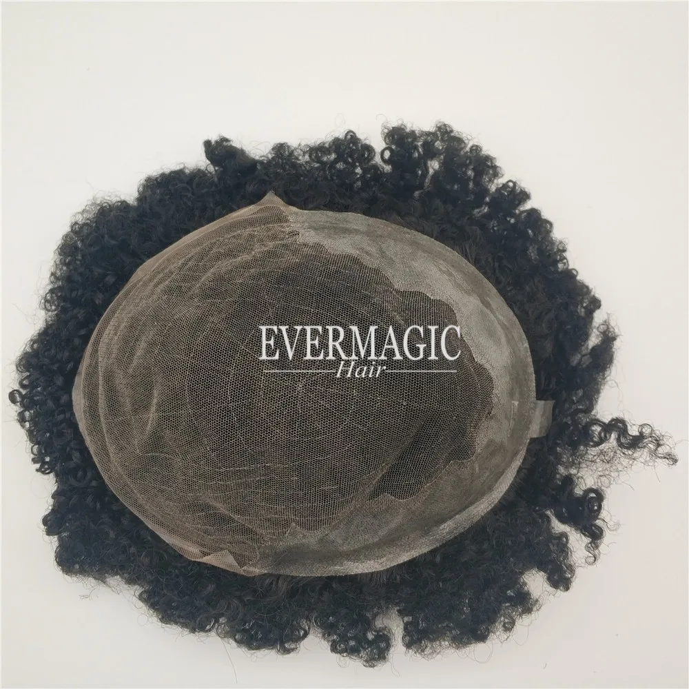 
Off Black Color 10mm Bigger Afro Kinky Low to Medium Density Lace With Pu Base Mens Toupee for Black Men 