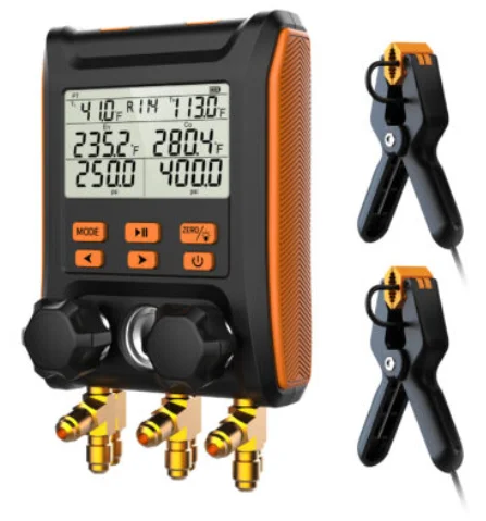 Elitech MS-1000 HVAC Digital Manifold Gauge 2 Valves With Thermometer Clamps
