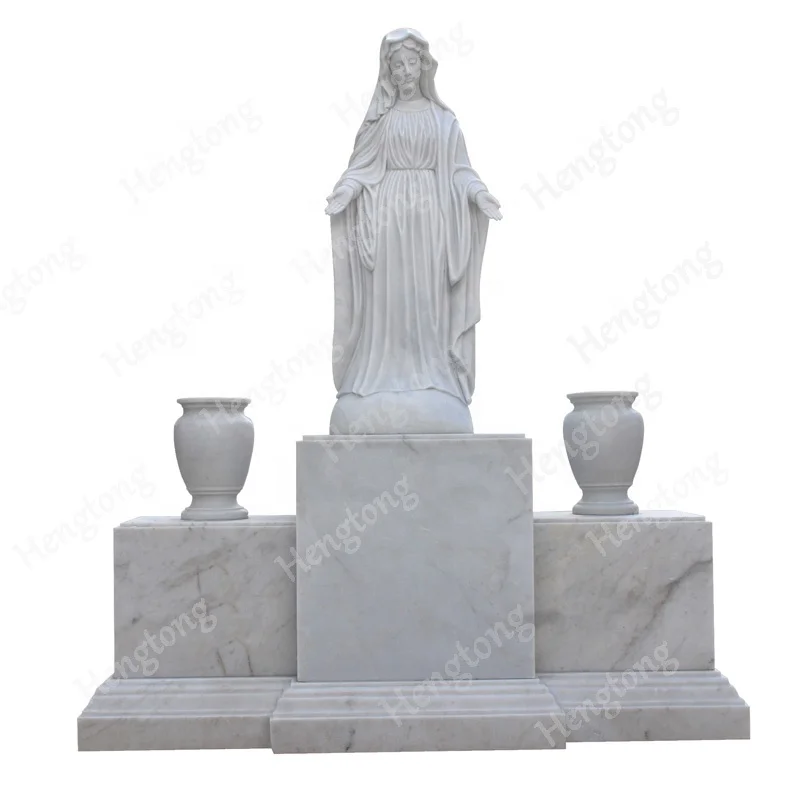 Cemetery Custom Hand Carved European Style White Marble Cross Design Tombstone