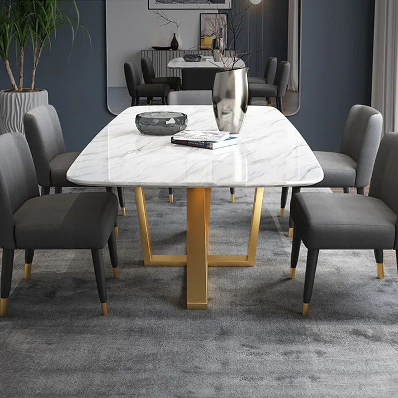 Modern luxury dining room furniture tables gold stainless marble dining table set  , cafe chairs and tables