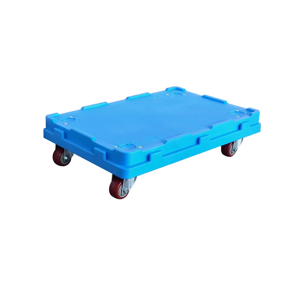 wholesale cheap price 620x415x160 mm moving crate use Plastic moving trolley and dolly with wheels