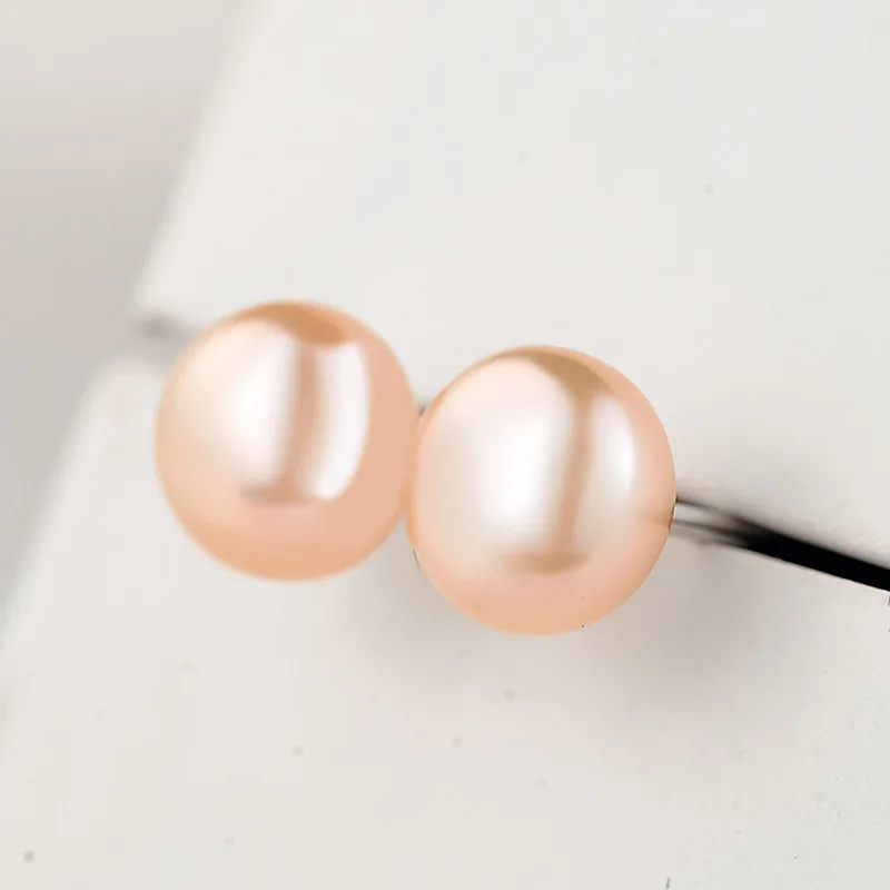 free shipping 7mm 8mm 925 sterling silver earring white yellow pearl freshwater ladies women jewelry ear studs pearl earrings