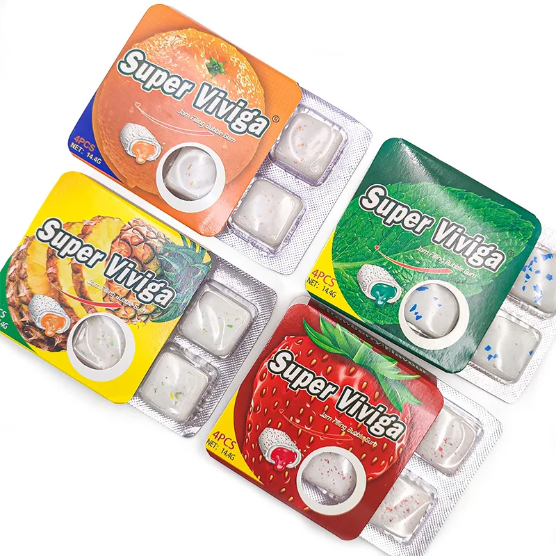 New Arrival Mint Fruity Xylitol Crispy Sweets Filling Jam Sandwich Chewing Gum