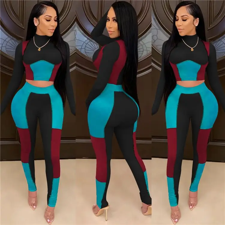 
High Quality Patchwork Crop Top Long Sleeves Winter Women Clothes 2021 Two Piece Set Women Clothing Two Piece Tracksuits High Quality Patchwork Crop Top Long Sleeves Winter Women Clothes 2021 Two Piece Set Women Clothing Two Piece Tracksuits 