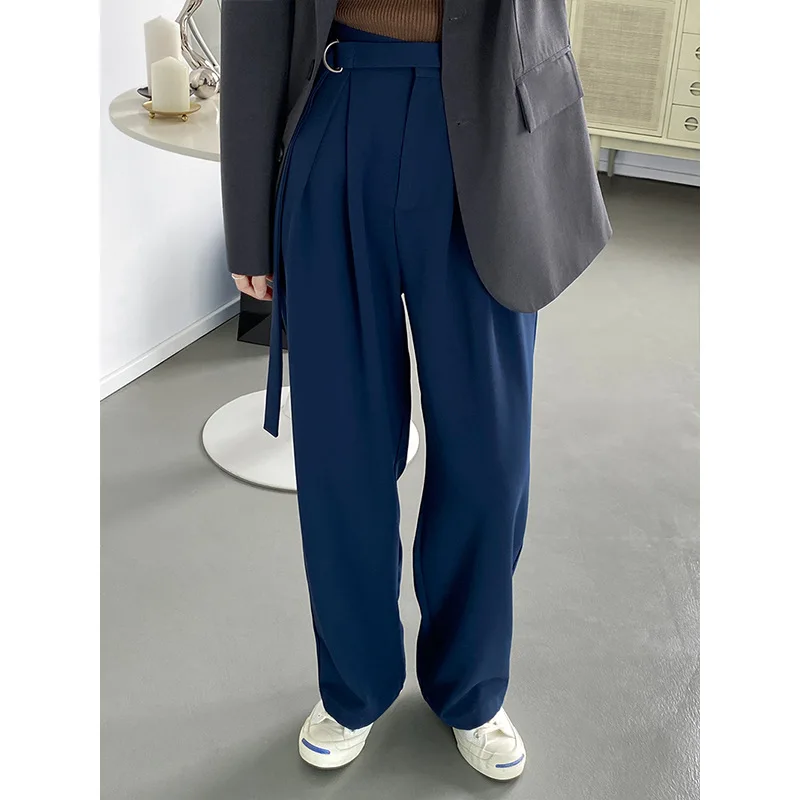 Pure color vertical sensory suit pants 2022 new spring high waist slimming wide leg casual trousers