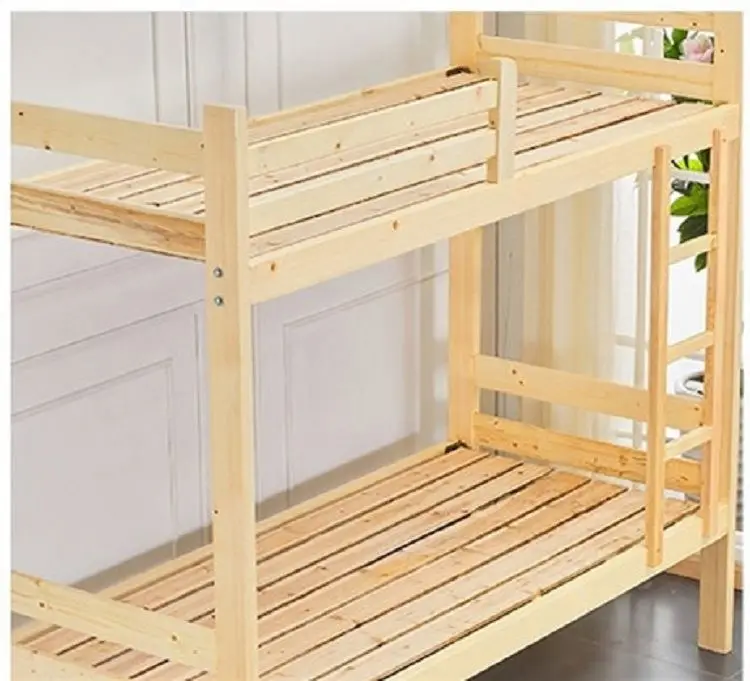 Cheap adult solid wood pine double employee dormitory bunk bed