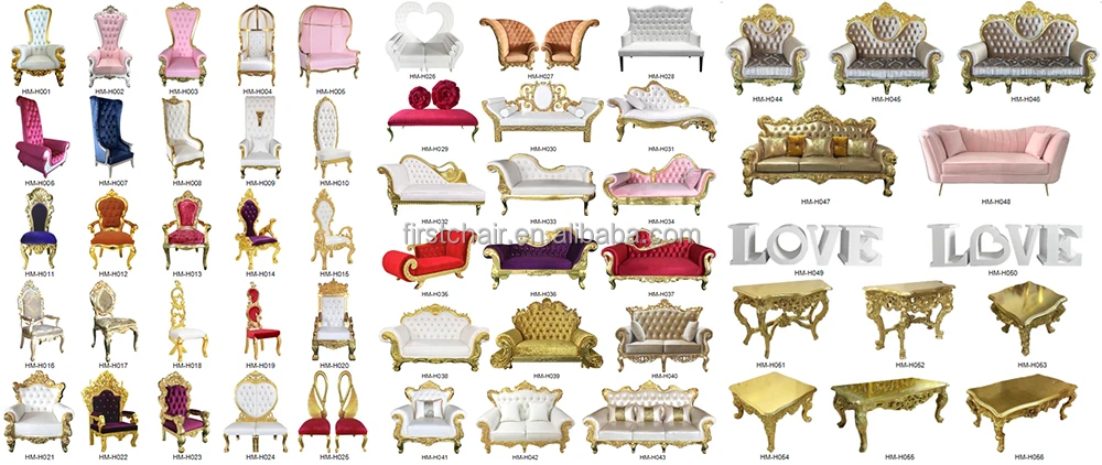 Wholesale hotel furniture gold frame soft cushion party event banquet king throne wedding banquet sofa sets
