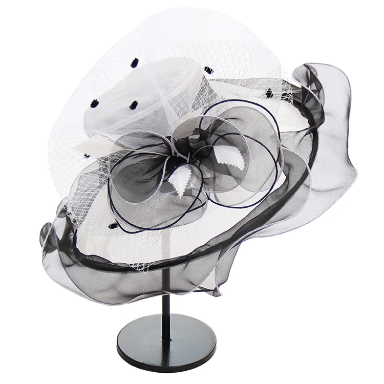 Wedding hat with detachable flower veil hairpin party hat Kentucky Derby glamorous bride tea party wedding hat