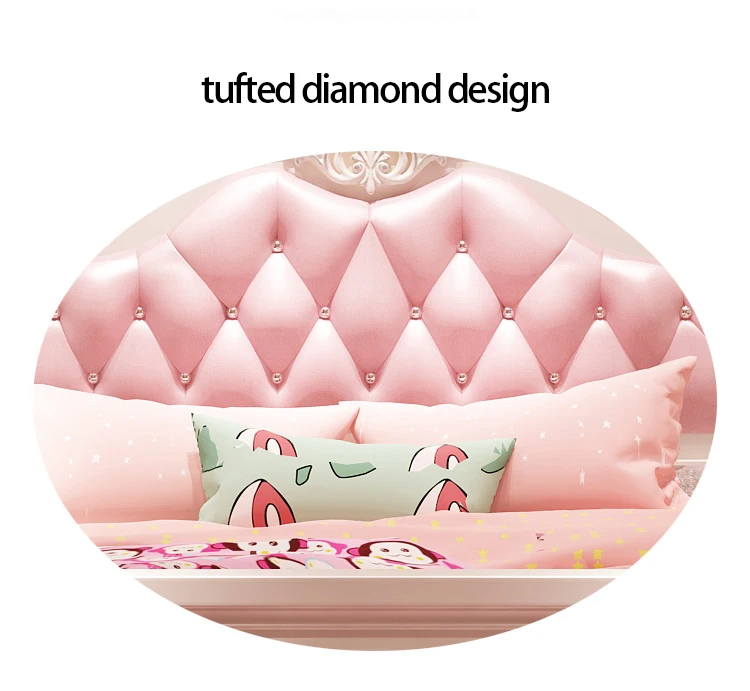 1.2M Simple Single Bed Korean European Luxury Kid Bedroom Set Royal Princess Pink Girl Bed