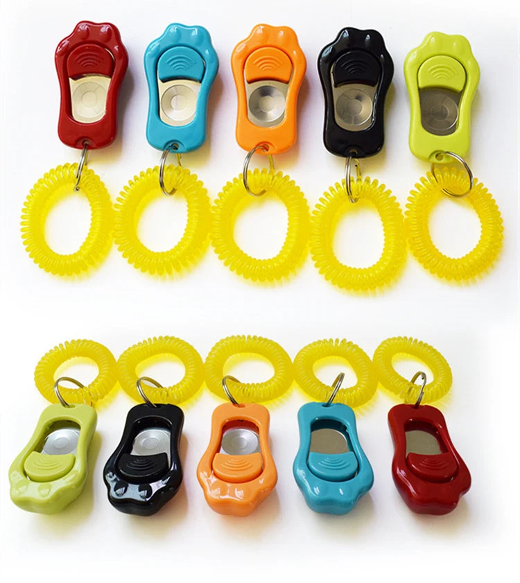 Pet Training Clicker Manual Wrist Strap Ring Clicker Press Training Stop Barking Training Whistle Round Dog Clicker