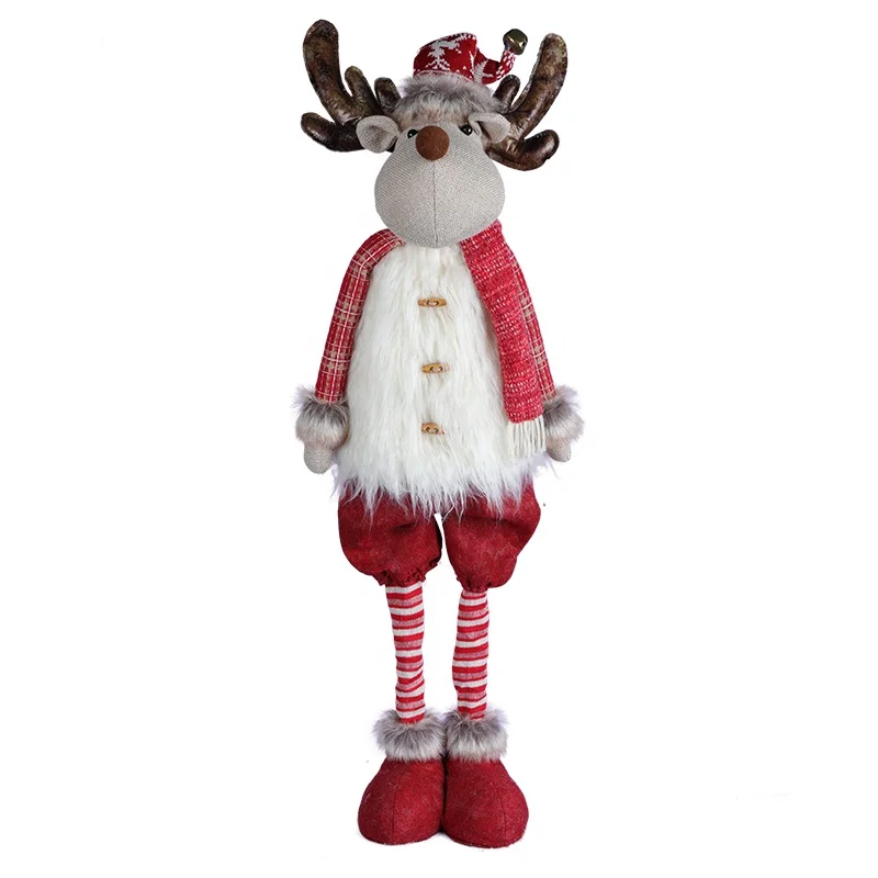 37 inch Nordic Style Red and White Christmas Decoration Plush Reindeer Doll with Telescopic Legs