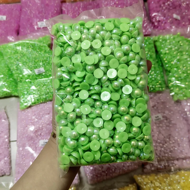 With New Currents Rice White Half Pearl Rhinestones Flat Bottom  Loose Bead DIY Handmade Material ABS Pearls for Decoration