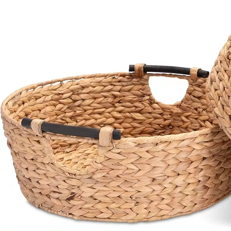 hot selling round wicker baskets hand woven tray storage baskets natural water hyacinth small basket for kitchen table
