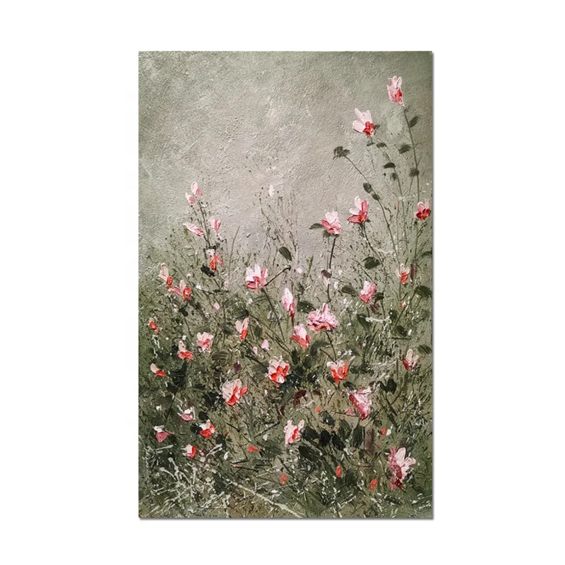 Hand Painted Cotton Canvas Wall Art Vintage Wildflower Field Landscape Hand Made Oil Palette Knife Painting For Decor