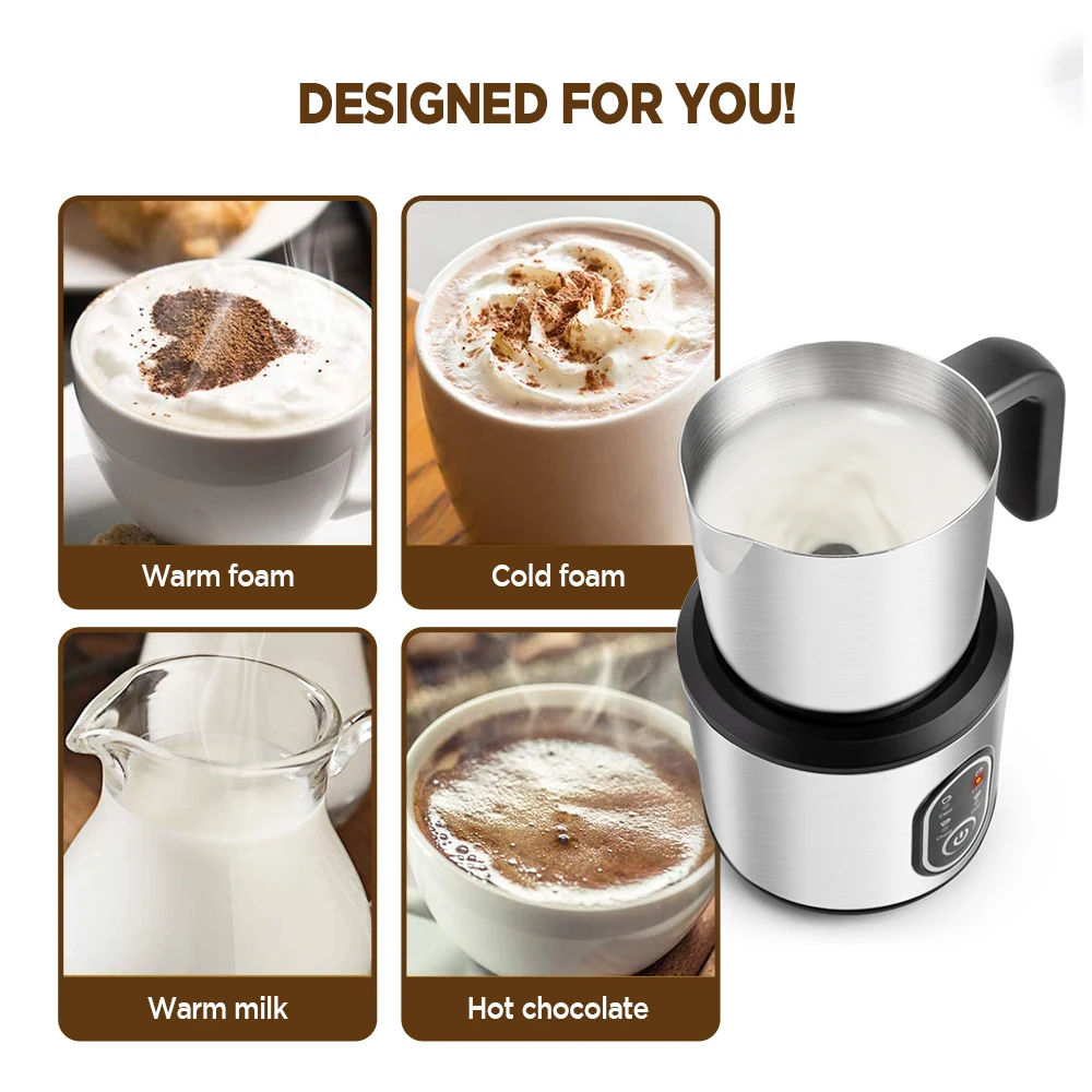 Household Electric Milk Frother for Coffee Cold and Warm Milk Foam Makers with Removable 700ml Stainless Steel Jug