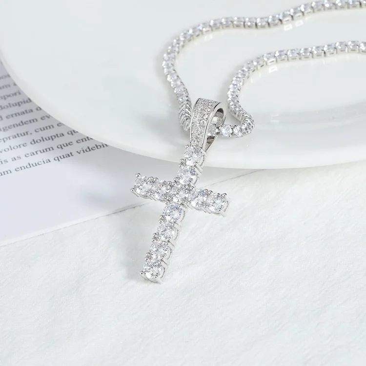 
Vintage Fashion Jewelry Hiphop Men Crystal cross necklace Pendant Micro pave diamond pendant 