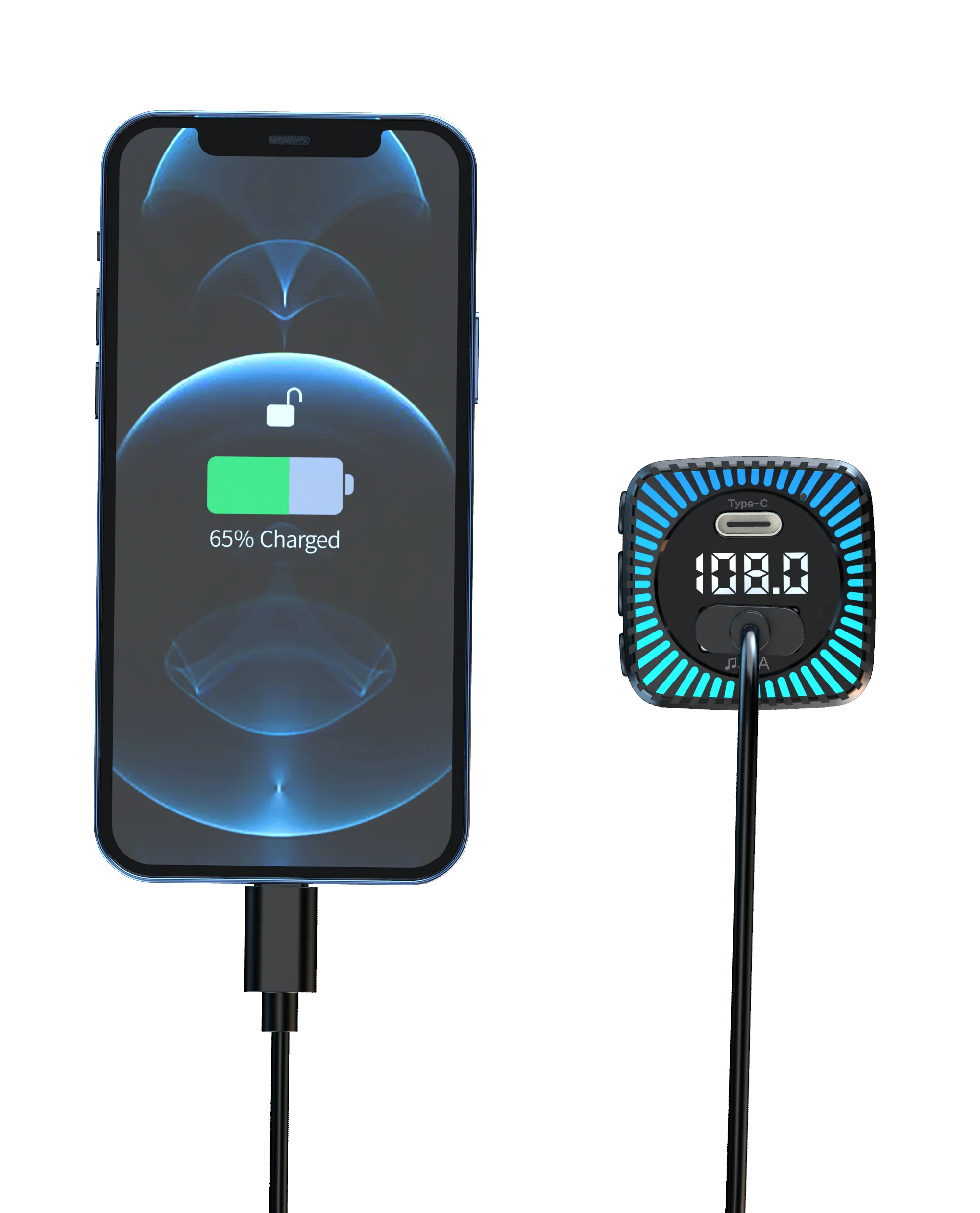 Retractable Car Charging 3 In 1 66W Super Car Charger FM Transmitter 1 Port Car Charger Fast Charging Usb 66W Usb Charger