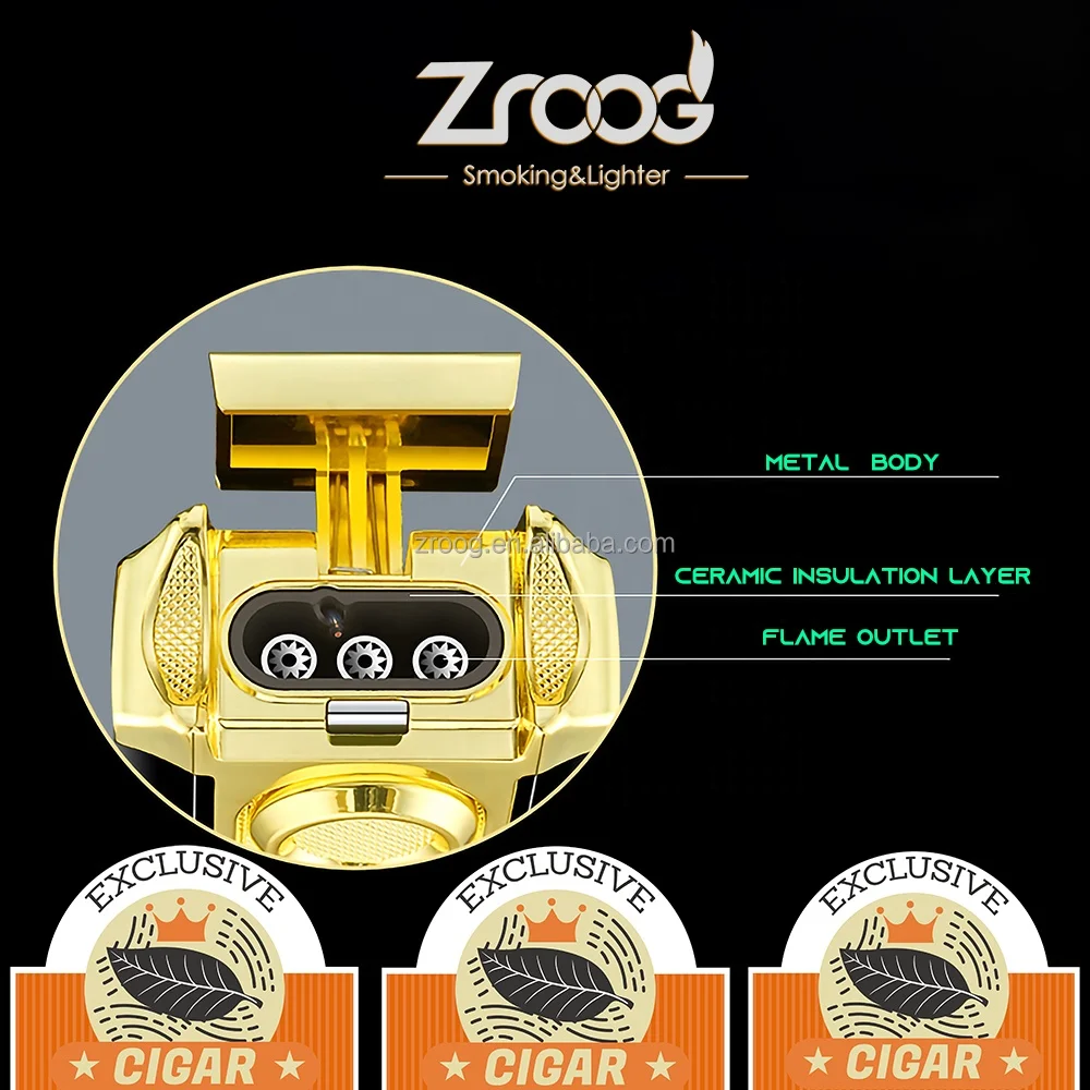 2024 Cigar Lighter New Product Triple Flame Jet Torch Lighter With Lighter Holder And Cigar Cutter