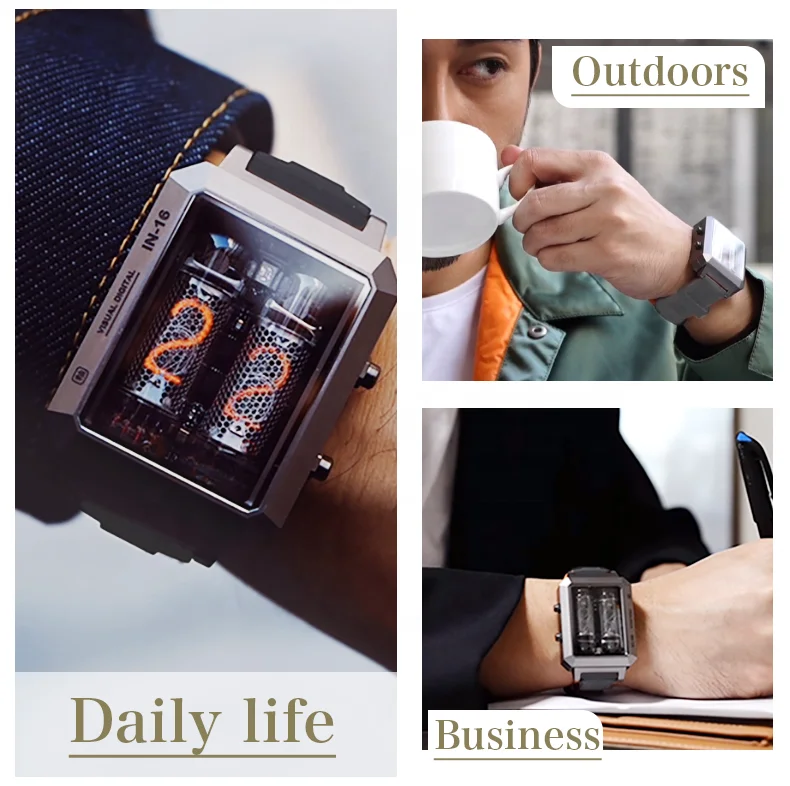 Visual Digital Watch IN-16 Glow Tube Watch Counts Time And Seconds Wireless Charging IPX4 Waterproof Shatterproof