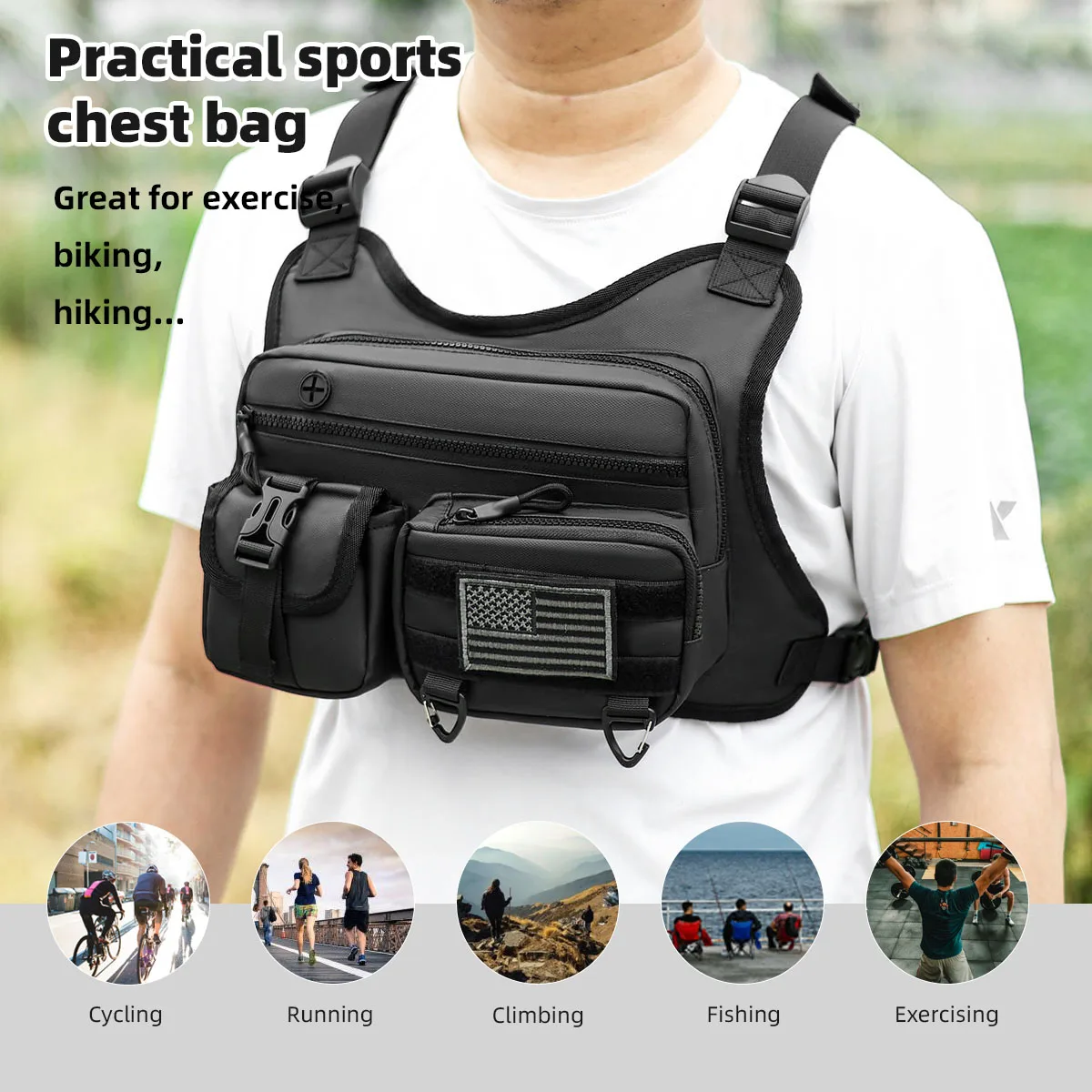 KBW999 Factory New Tide Tactical Bag Reflective Strip Functional Vest Waist Bag Casual Personalized Men Vests Chest Bag Workwear