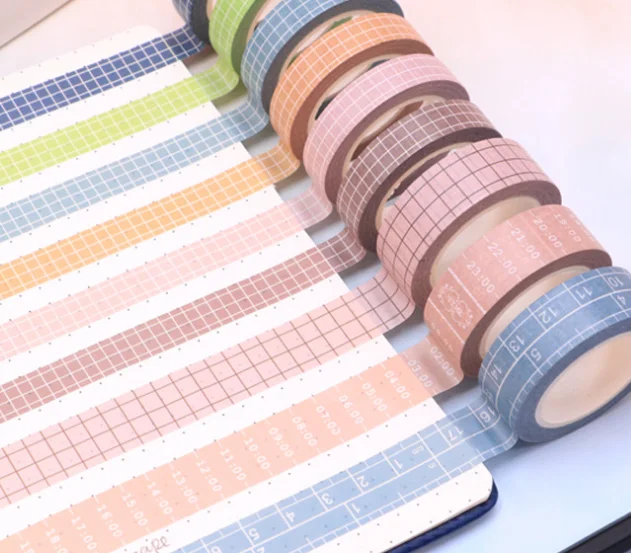 Grid Washi Tape 10M Colorful Paper Adhesive Masking Tapes 15MM Width Sticky Paper Tape for DIY Scrapbook Journals