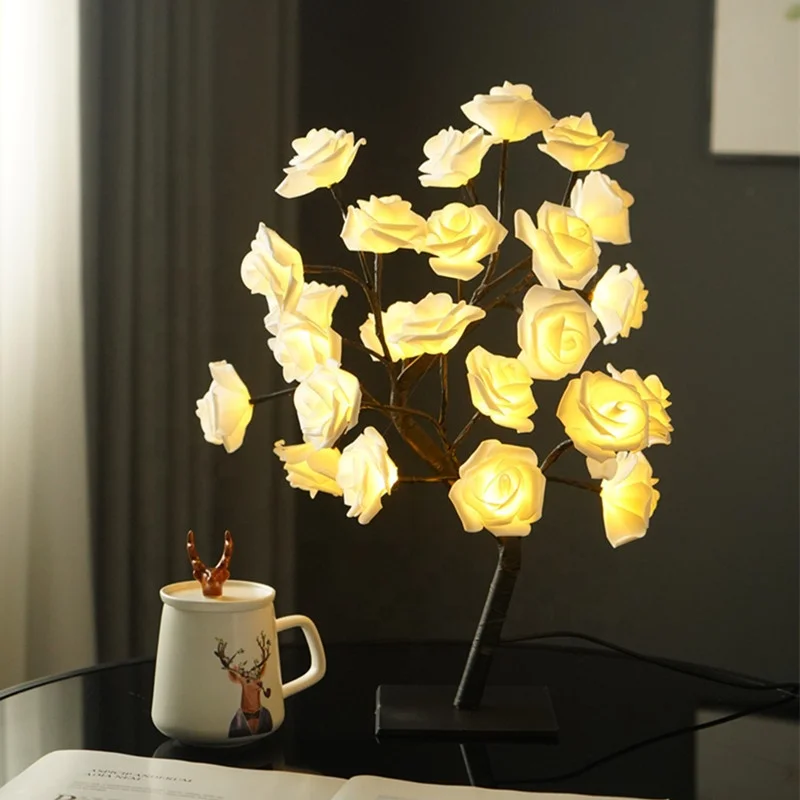 Valentines Rose Lamp Gifts LED Flower Tree Desk Lamp Night Light LED Rose Table Lamp