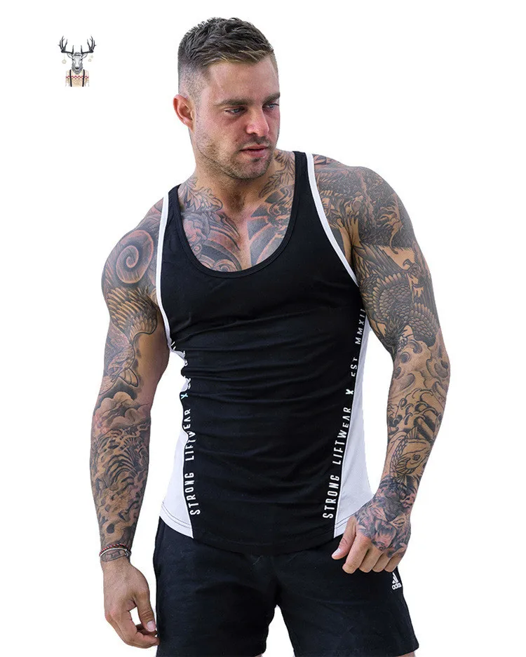 
Low MOQ Customize Printing Logo Sports Fit Stringer Mens Tank Top Gym 