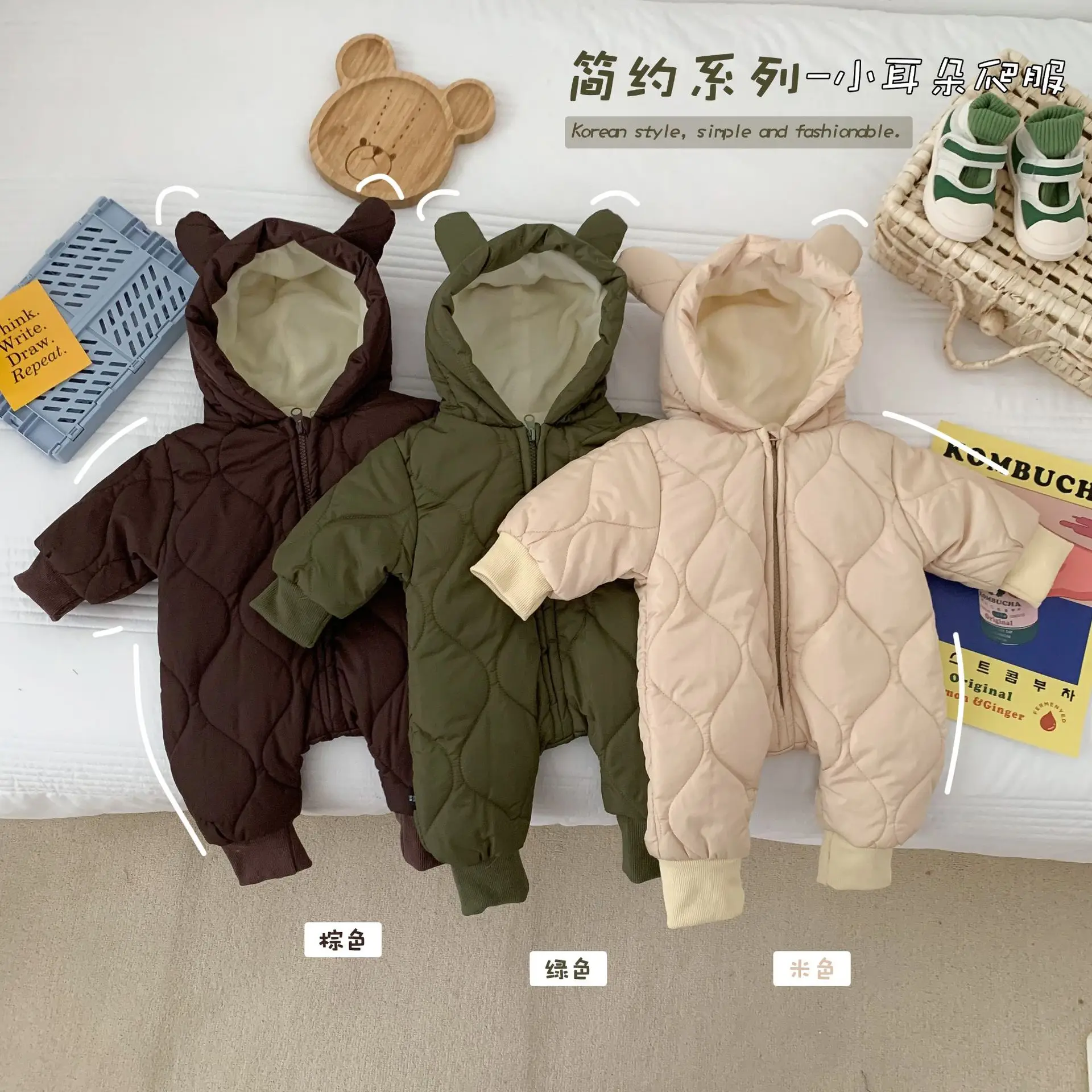 plus velvet padded cotton clothing newborn boy warm  ins baby clothes autumn and winter suit