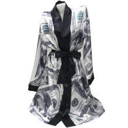 Custom designer robe Long Bath sexy money printed customized satin robe women sexy robe summer silk sleepwear