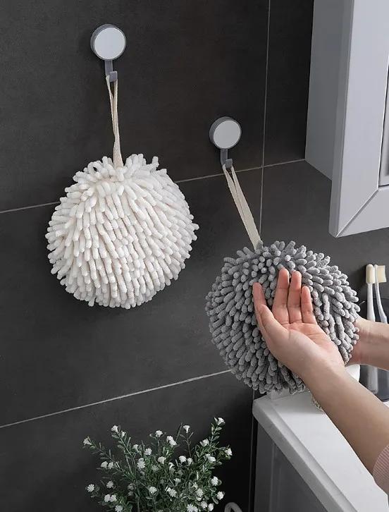 High Water Absorbent Household Chenille Hand Towel Ball Hanging Soft Bathroom Rag Towel