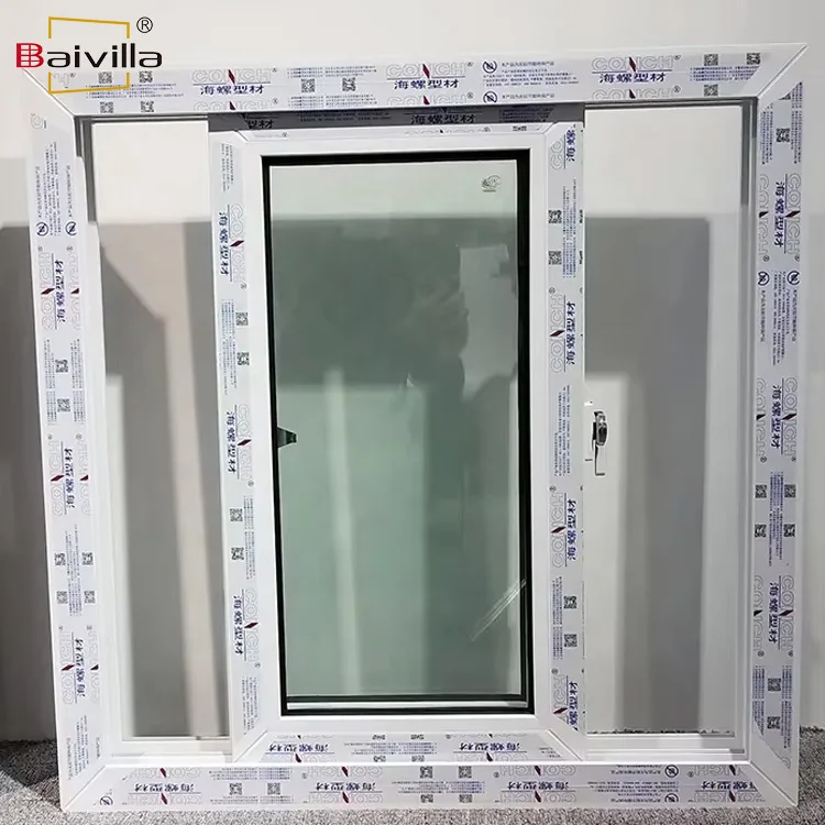 Baivilla manufacturer white pvc plastic profile frame windows and doors upvc double glass sliding window