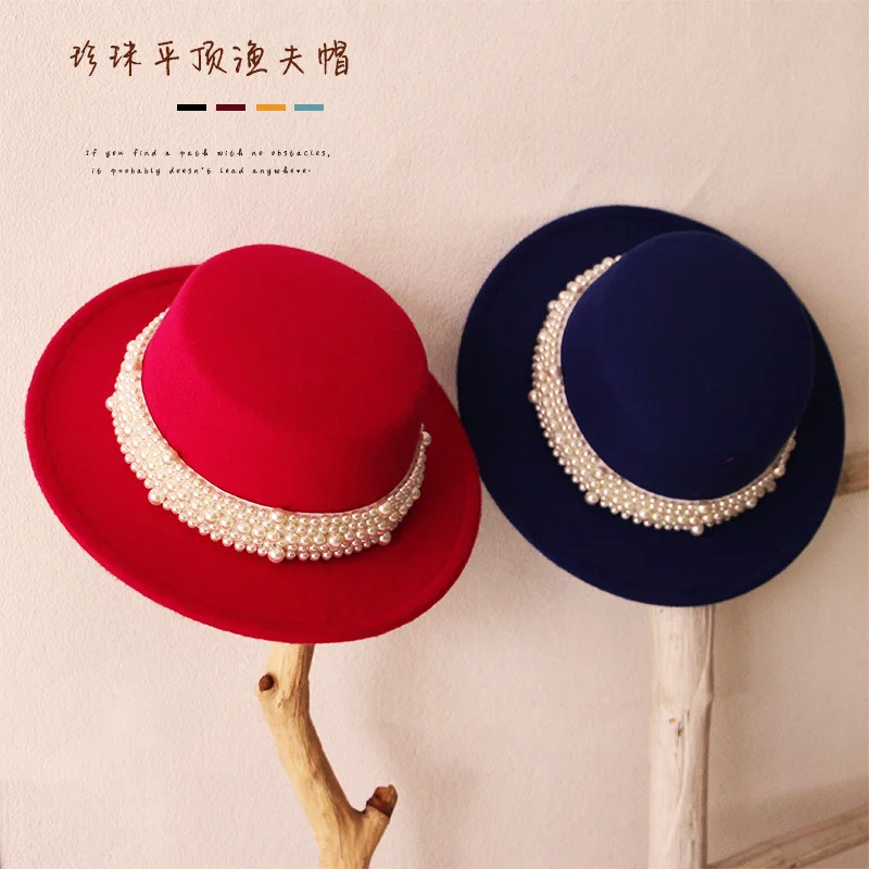 2-6Years Fashion Vintage Children Princess Girls Bucket Hats Autumn Kids Baby Girls Winter Korean Classic Solid Color Pearl Hat