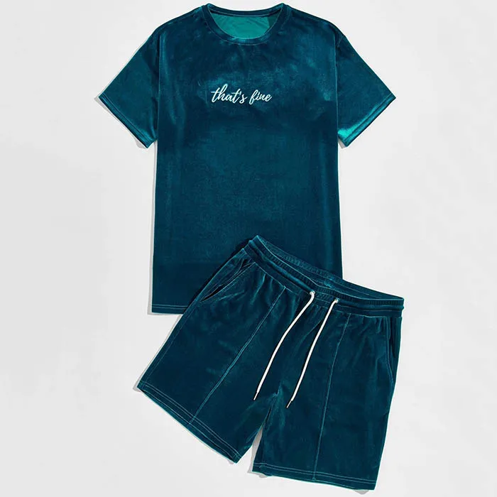 custom clothing letter embroidered top t shirts pants summer 2pc sweatsuit tracksuit velour velvet two piece short set for woman