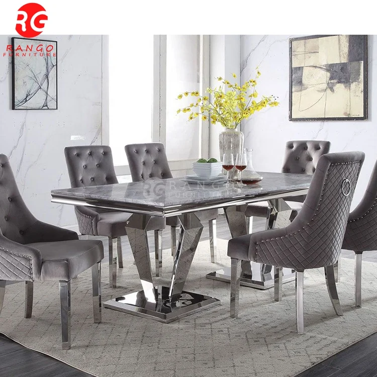 Marble Dining Table With 6 Chairs For Home Product with imperial grey marble texture