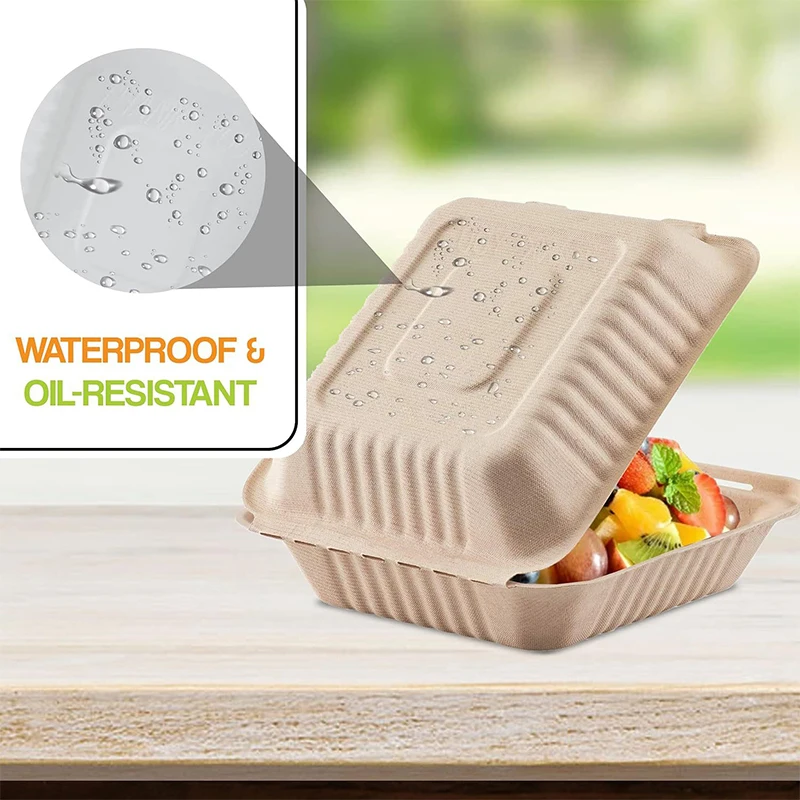 Customizable  Greaseproof and Microwavable Eco Friendly Bagasse Food Containers Biodegradable Lunch Box Disposable