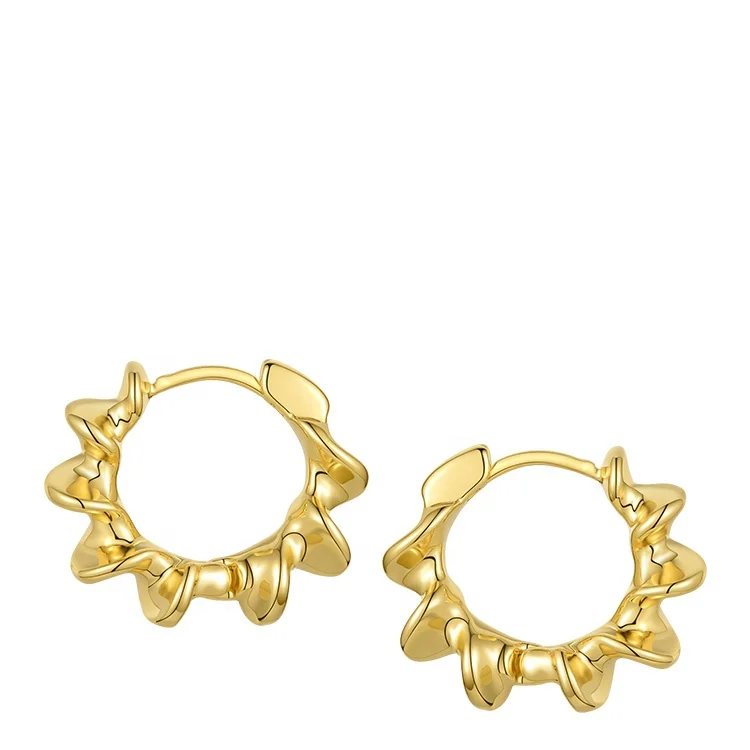 Latest High Quality 18K Gold Plated Environmental Brass Spiral Pleated Earrings E201198