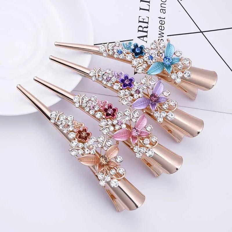 Professional Korean Design Flower Rhinestone Decoration Hair Clip Butterfly Alligator Duckbill Hair Clips