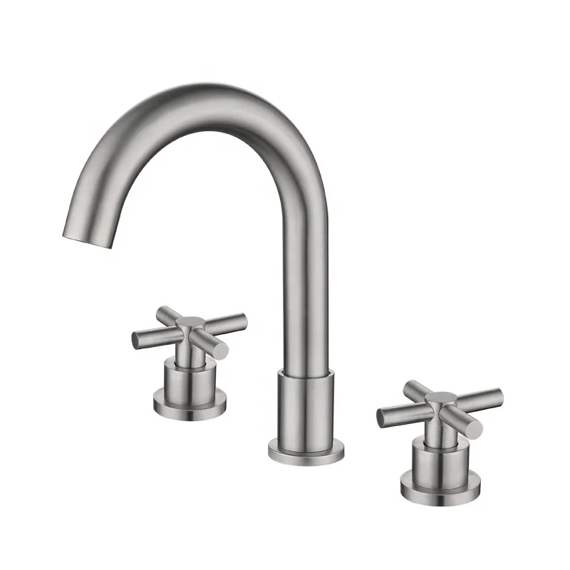 Modern 304 stainless steel 8 inch 3 holes widespread bathroom tap faucet brushed nickel basin mixer faucet