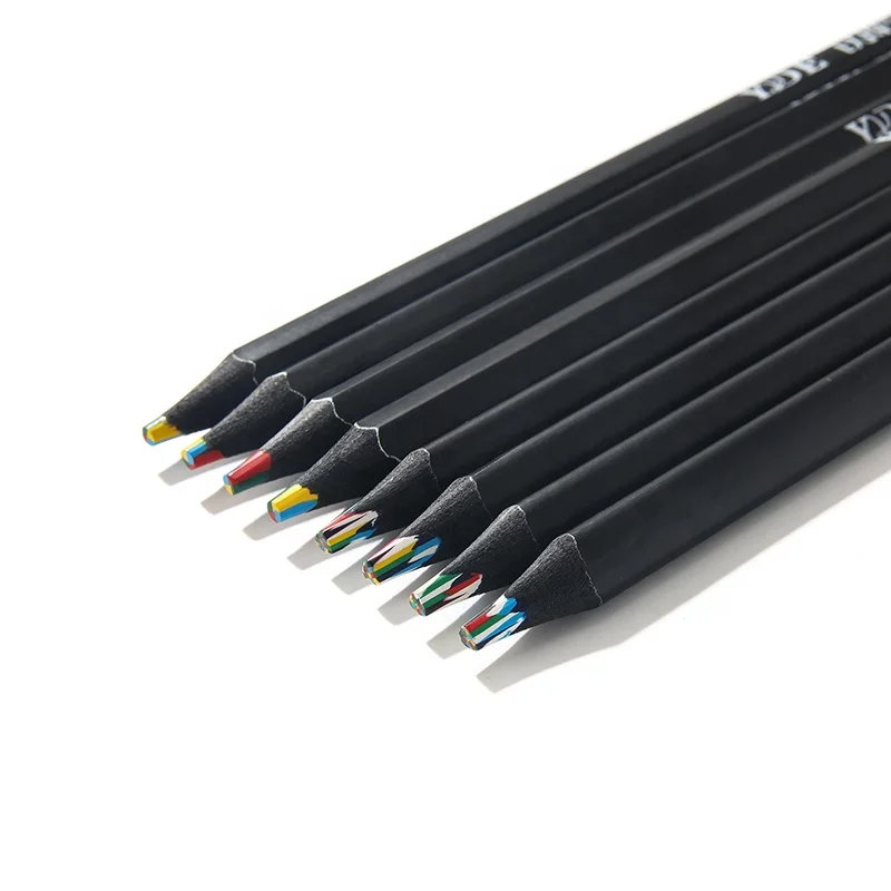 Wholesale four color with the same core Black Wooden Rainbow Lead color pencil students children painting stationery set
