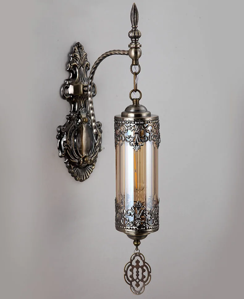 15W E27 single-headed ice-cracked glass lampshade, iron wall lamp, double-headed handmade hotel ambience wall lamp