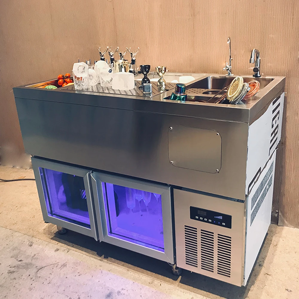Коктейльная станция для бара, шкаф из нержавеющей стали для сохранения свежести, дизайнерский коктейльный стол для коммерческого бара