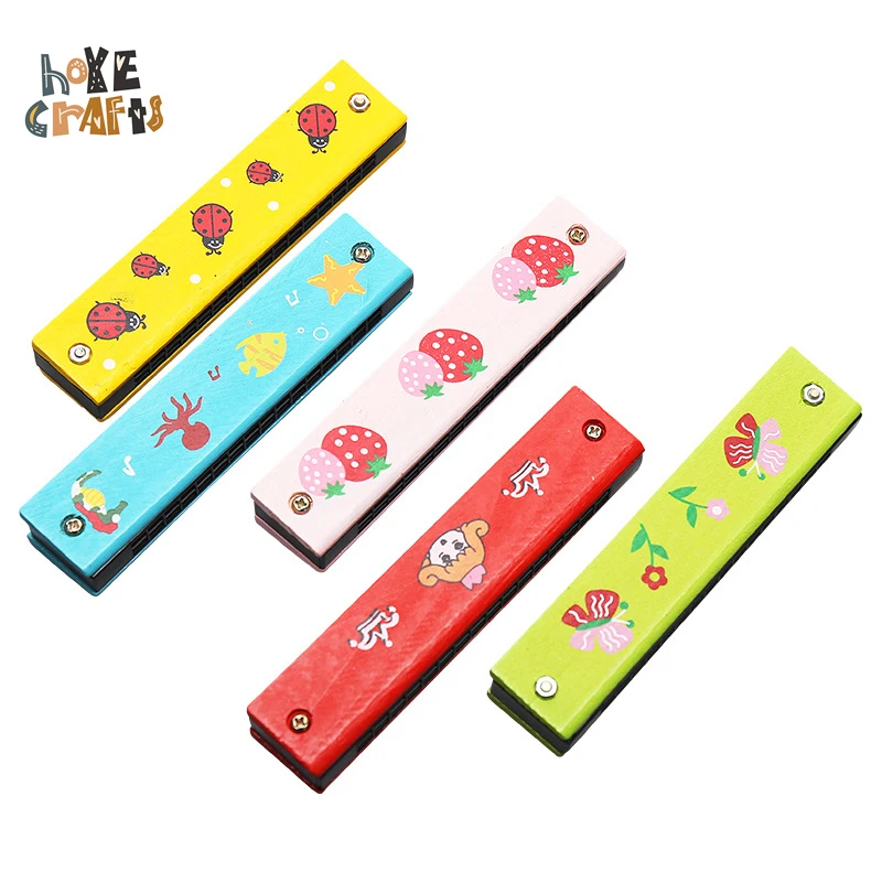 HOYE CRAFTS Wooden Blowing Toy Chromatic Cartoon Harmonica Wooden Harmonica