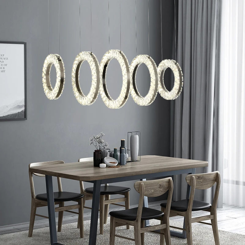 dimmable nordic modern led pendant lighting fixture 5  led rings k9 crystal chandelier luxury