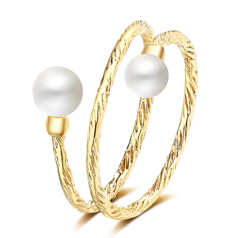 Позолоченное регулируемое мощеное кольцо с искусственным жемчугом и цирконием для женщин