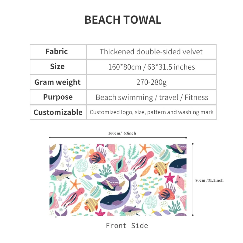 2022 No Sand Personalised Micro Fibre Beach Towel With Logo Custom Print