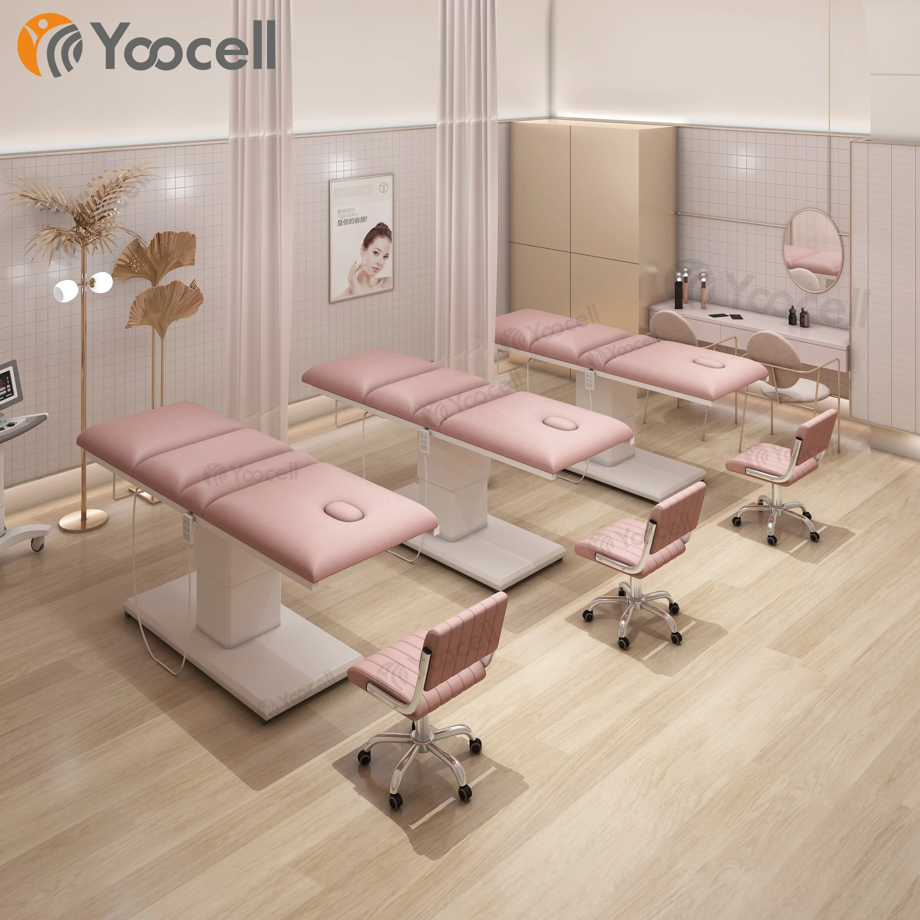  Yoocell Горячая продажа мягкий розовый цвет Массаж Лица Кровать Лечение электрический с 3 Мотором для спа массаж салон