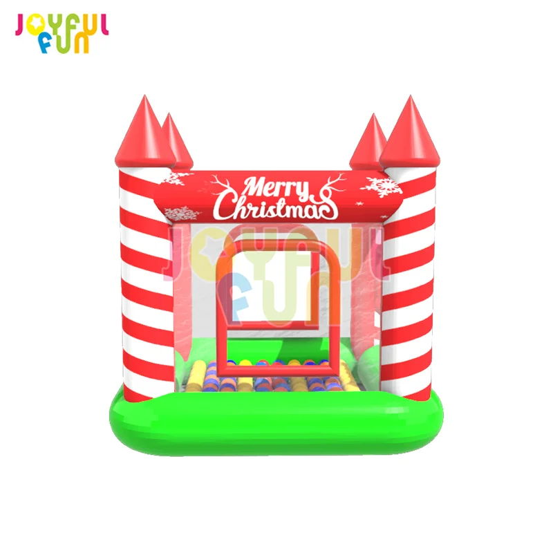 2022 new design red and green Christmas PVC inflatable bouncer castle ball pool with window for children