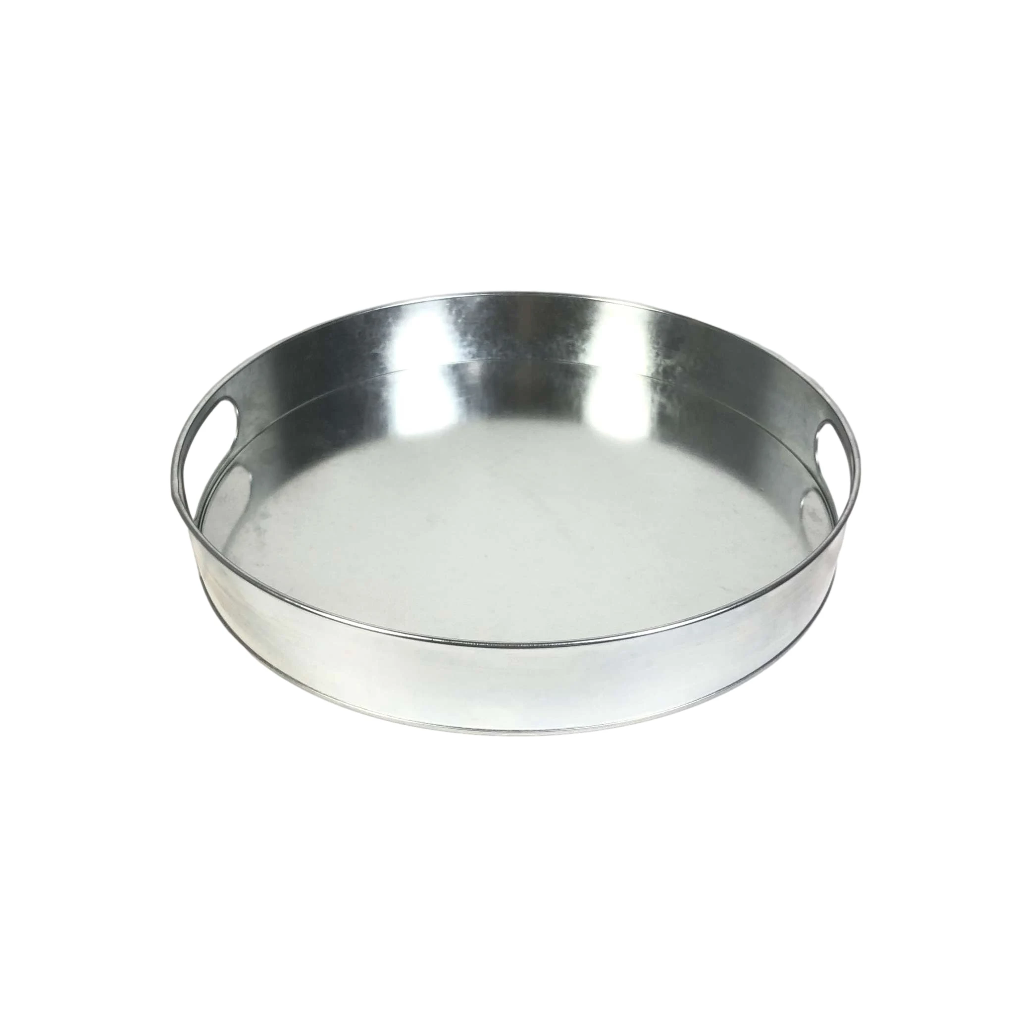 Diameter 38cm Metal Tray Round Galvanized Metal Tray With  Handle